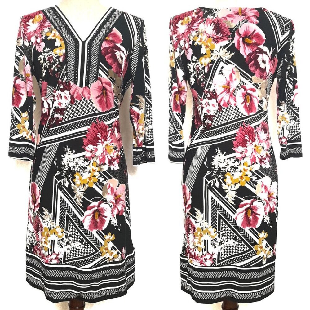 Black Floral Dress V-Neck Rhinestones, Magnolia Packable Career Business Size PM